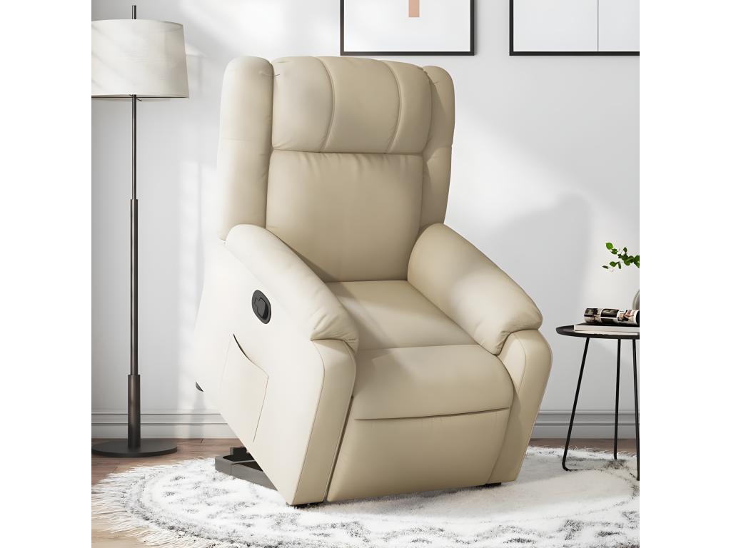 Sillón reclinable elevable de tela color crema