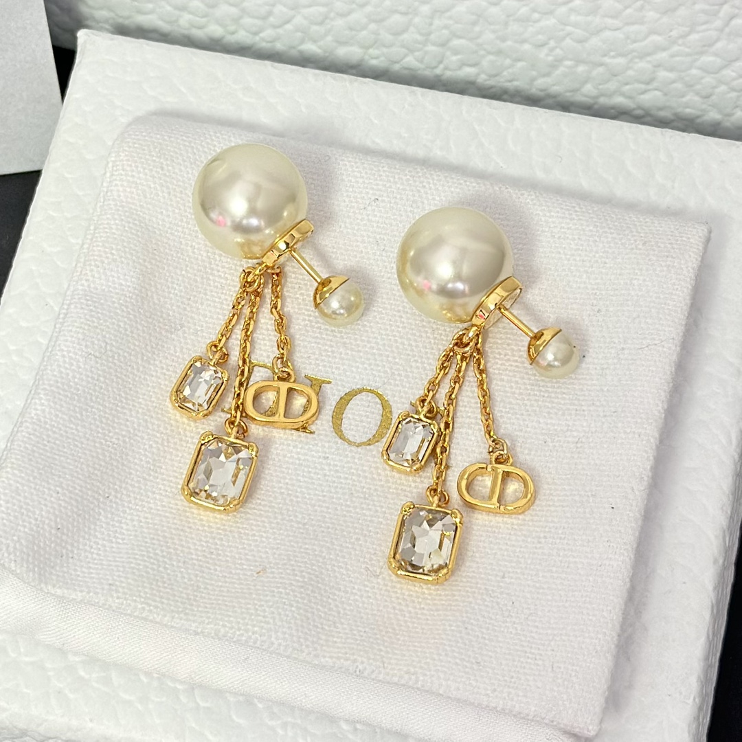Dior Three Chain Tassel Pearl Earrings - Original Replica Club
