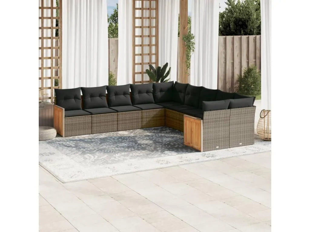 Set de sofás de jardín 10 pzas con cojines ratán sintético gris