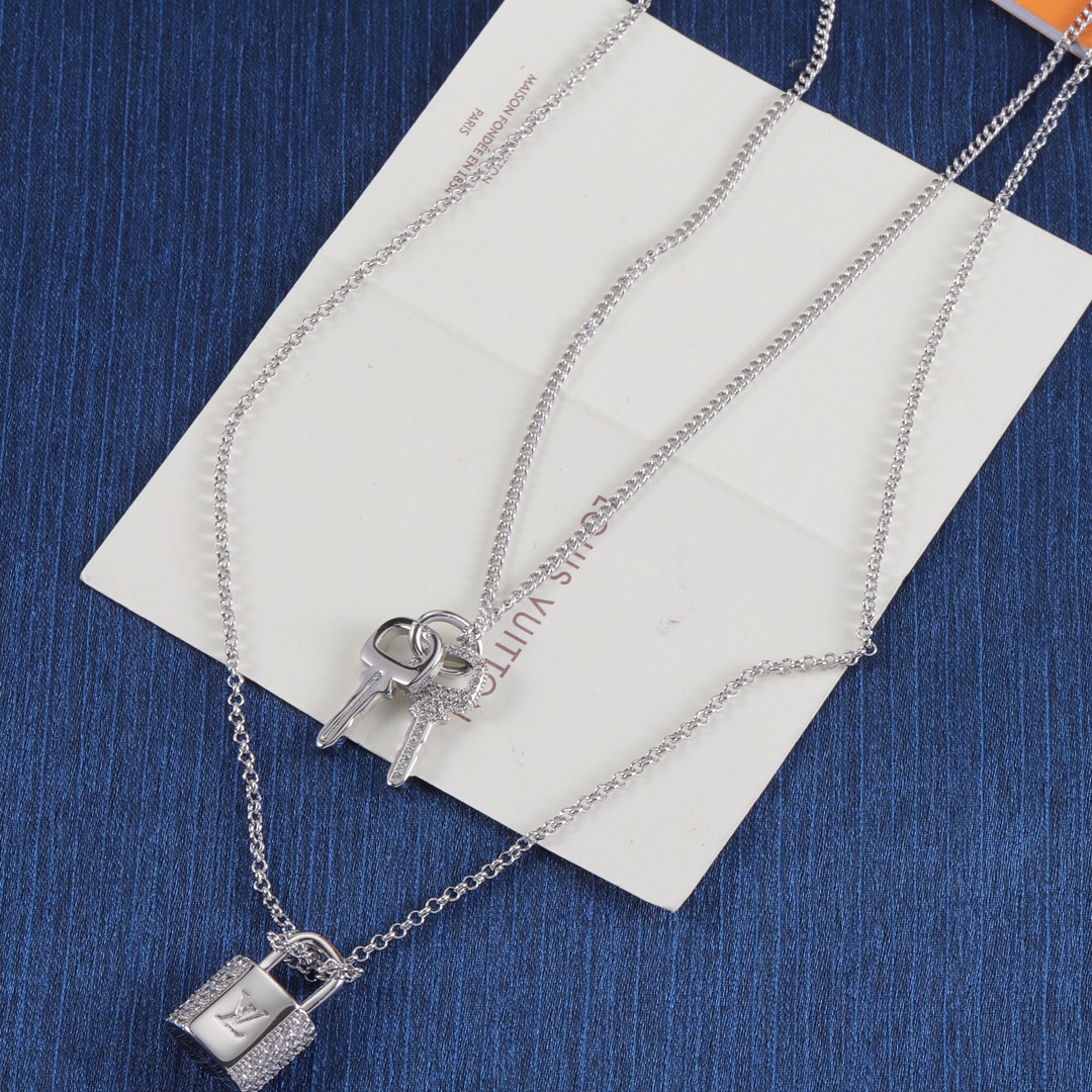 Louis Vuitton 2 Layers Lock and Key Necklace - Original Replica Club