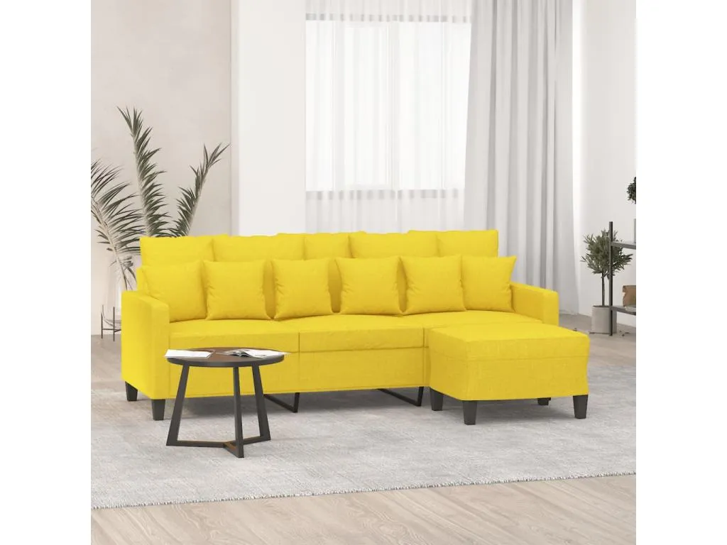 Sofá de 3 plazas con taburete de tela amarillo claro 180 cm 79776uurv