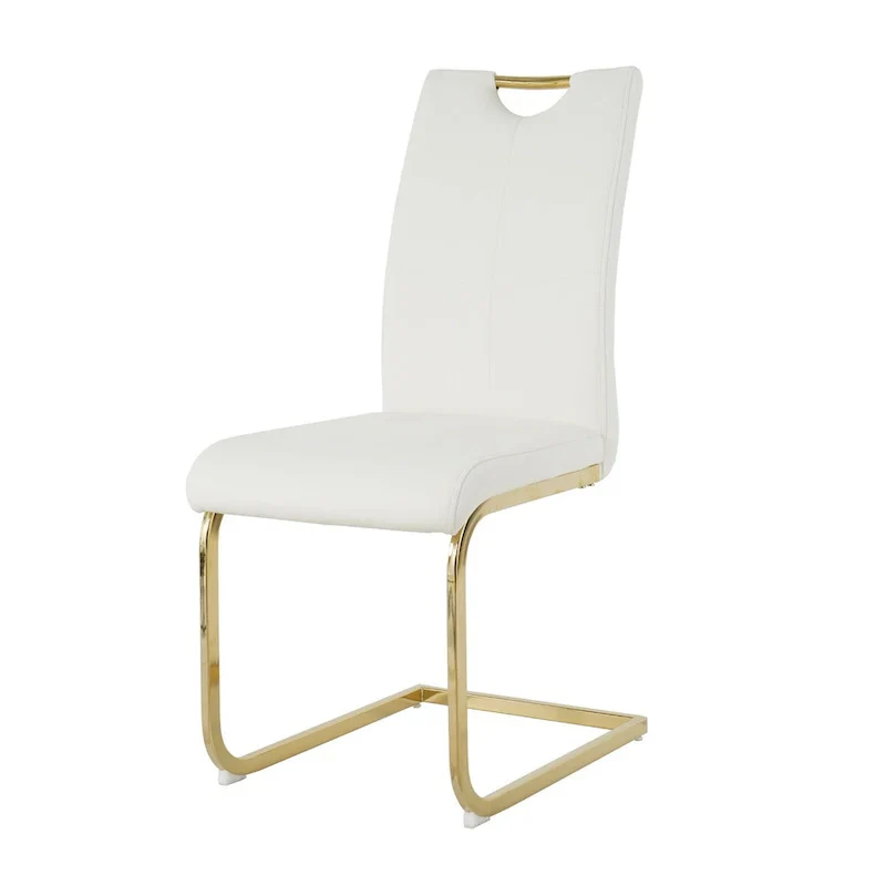 4-Piece Modern Faux Leather Dining Chair Set with Gold Metal Legs and Padded Seats