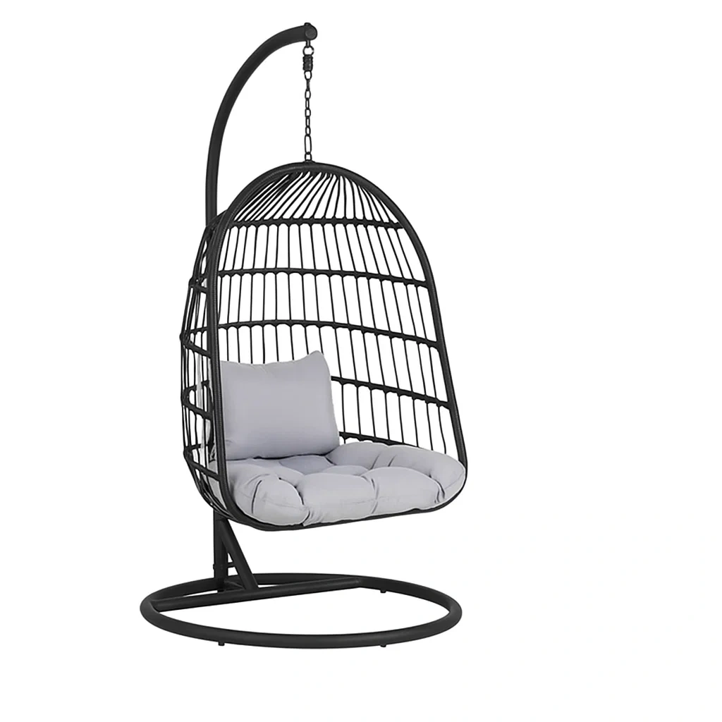 Sillón colgante de 1 plaza de resina trenzada negra con cojines grises - ysbKwim249qB