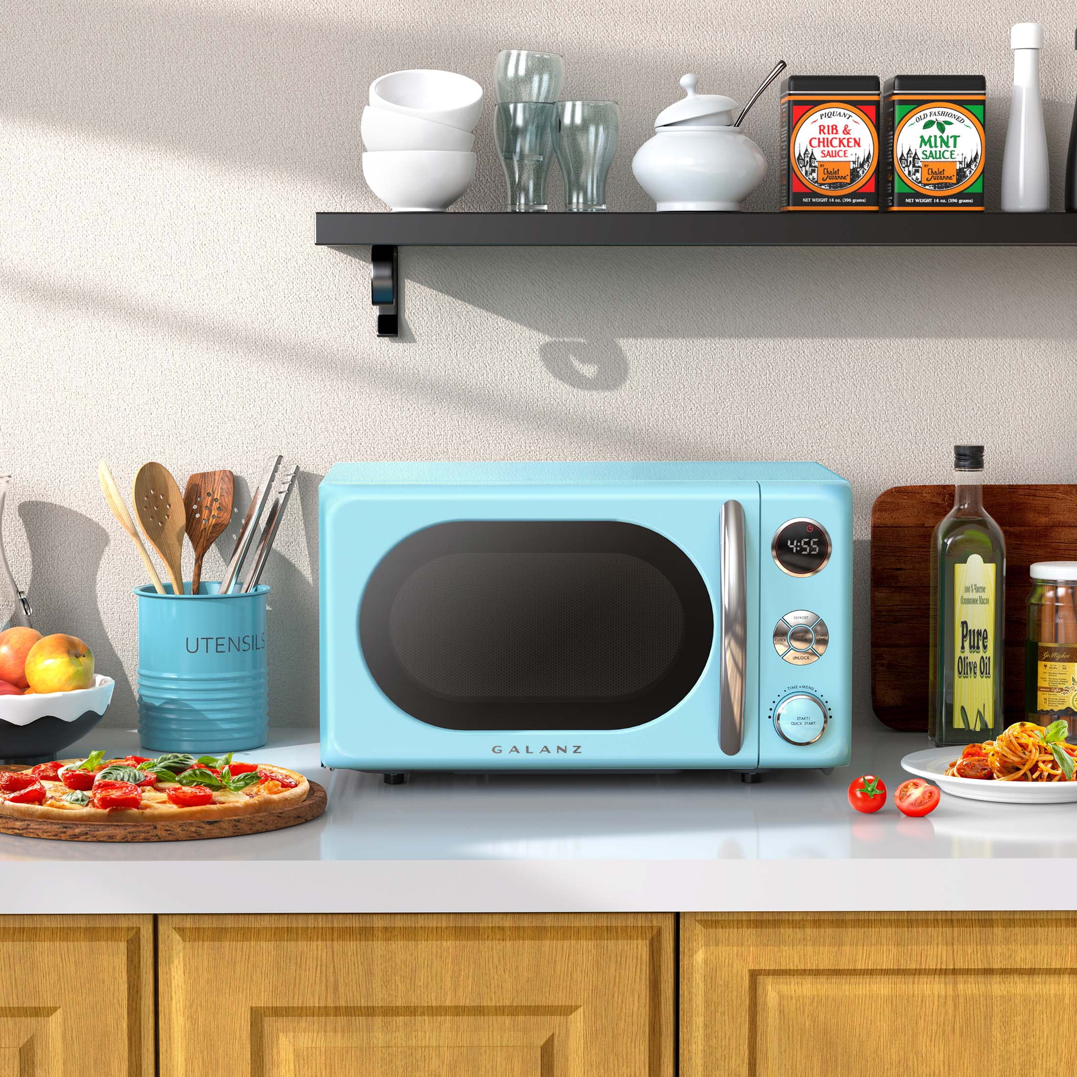 Galanz 0.7 Cu ft Retro Countertop Microwave Oven, 700 Watts, Blue, New - Image 11