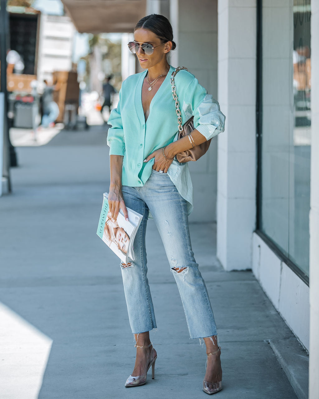 Making Moves Contrast Knit Cardigan - Mint - SALE - Se7enfashion