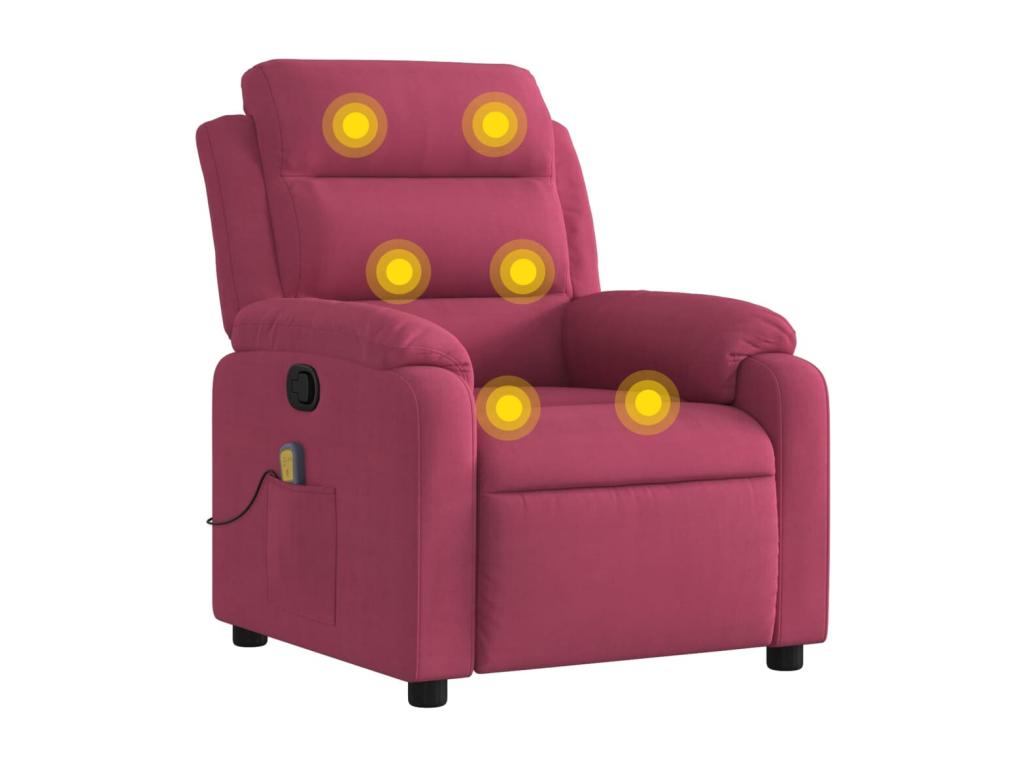 Sillón de masaje reclinable de terciopelo vino tinto