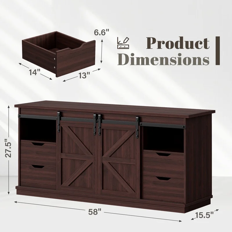 Vineego 70 inch Farmhouse TV Stand for Living Room, Entertainment Center with Sliding Barn Doors & 4 Storage Drawers, Adjustable Shelves Rustic Media Console for Bedroom,White - Image 15