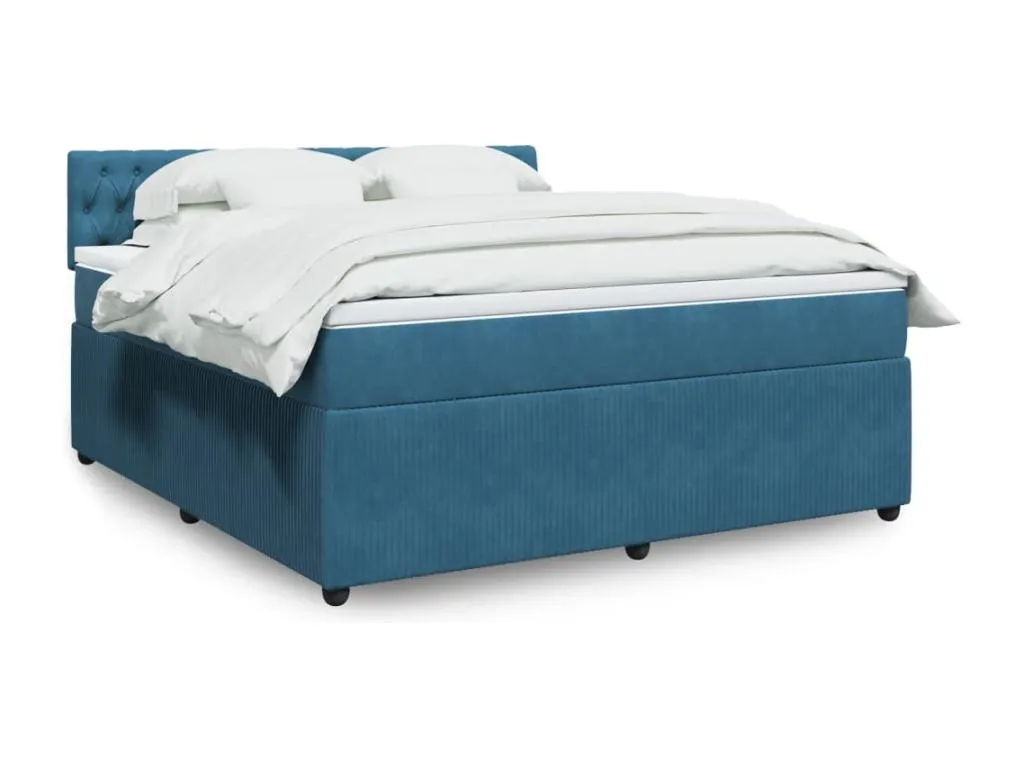 Cama box spring con colchón terciopelo azul 180x200 cm obp3522759