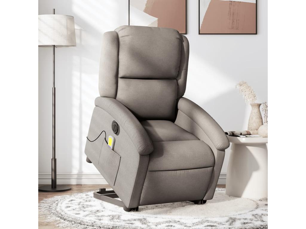 Sillón de masaje eléctrico reclinable elevable tela taupé