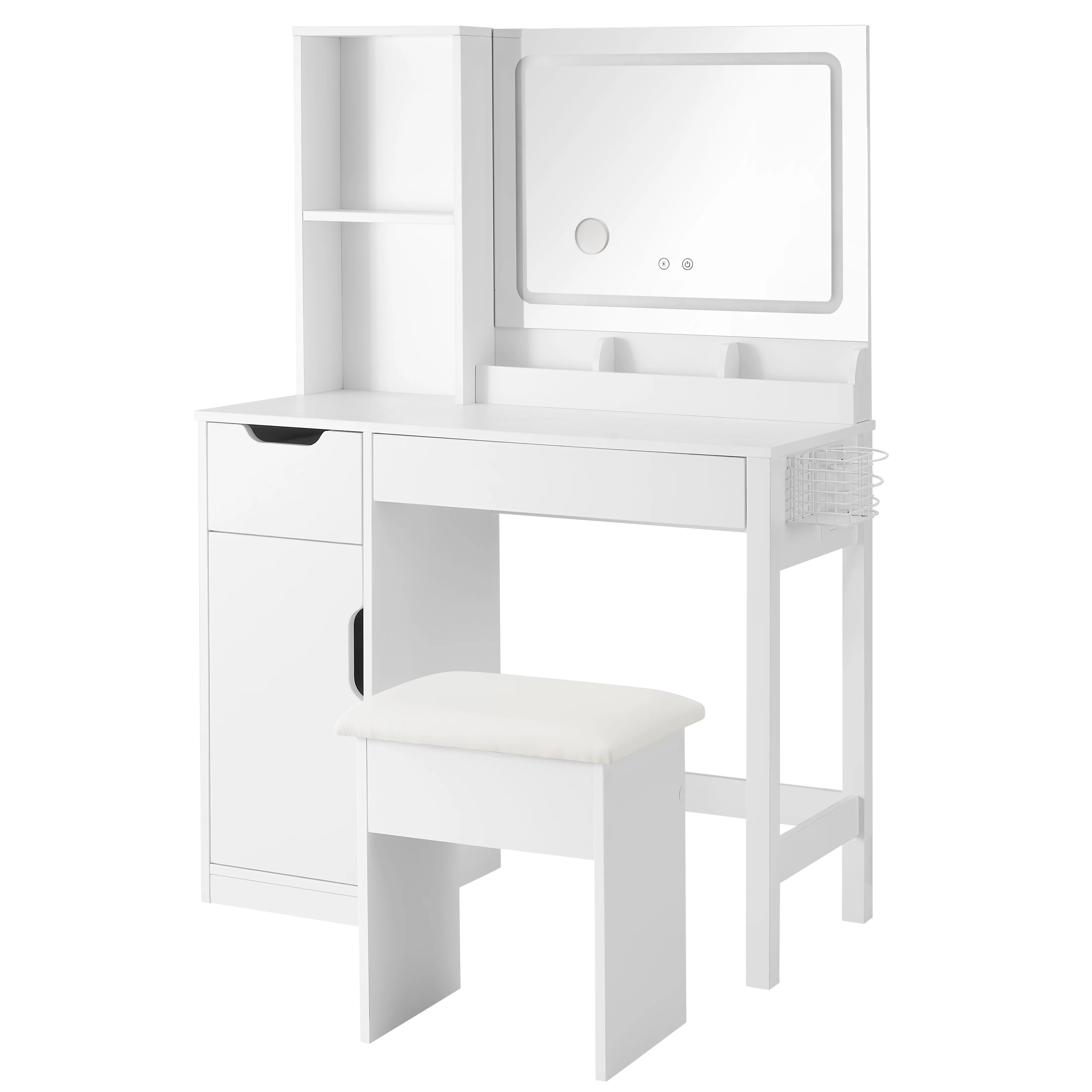 Mainstays Get Ready with Me GRWM Deluxe 2-Piece Vanity and Stool with Lighted Mirror and USB Power, White Finish - Image 20
