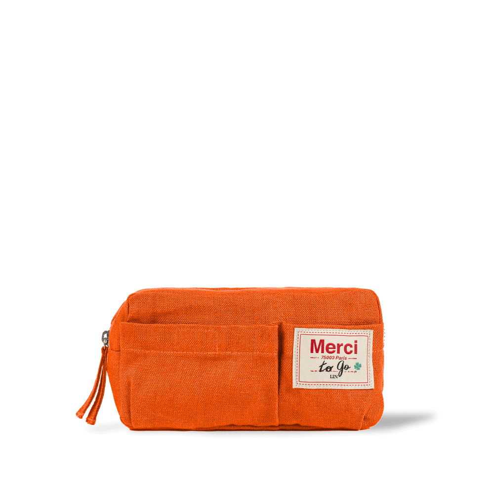Merci - Trousse en lin lavé - Orange Zeste