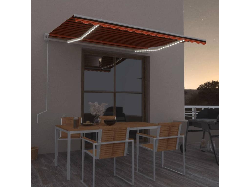 Toldo automático LED sensor de viento naranja marrón 400x350 cm