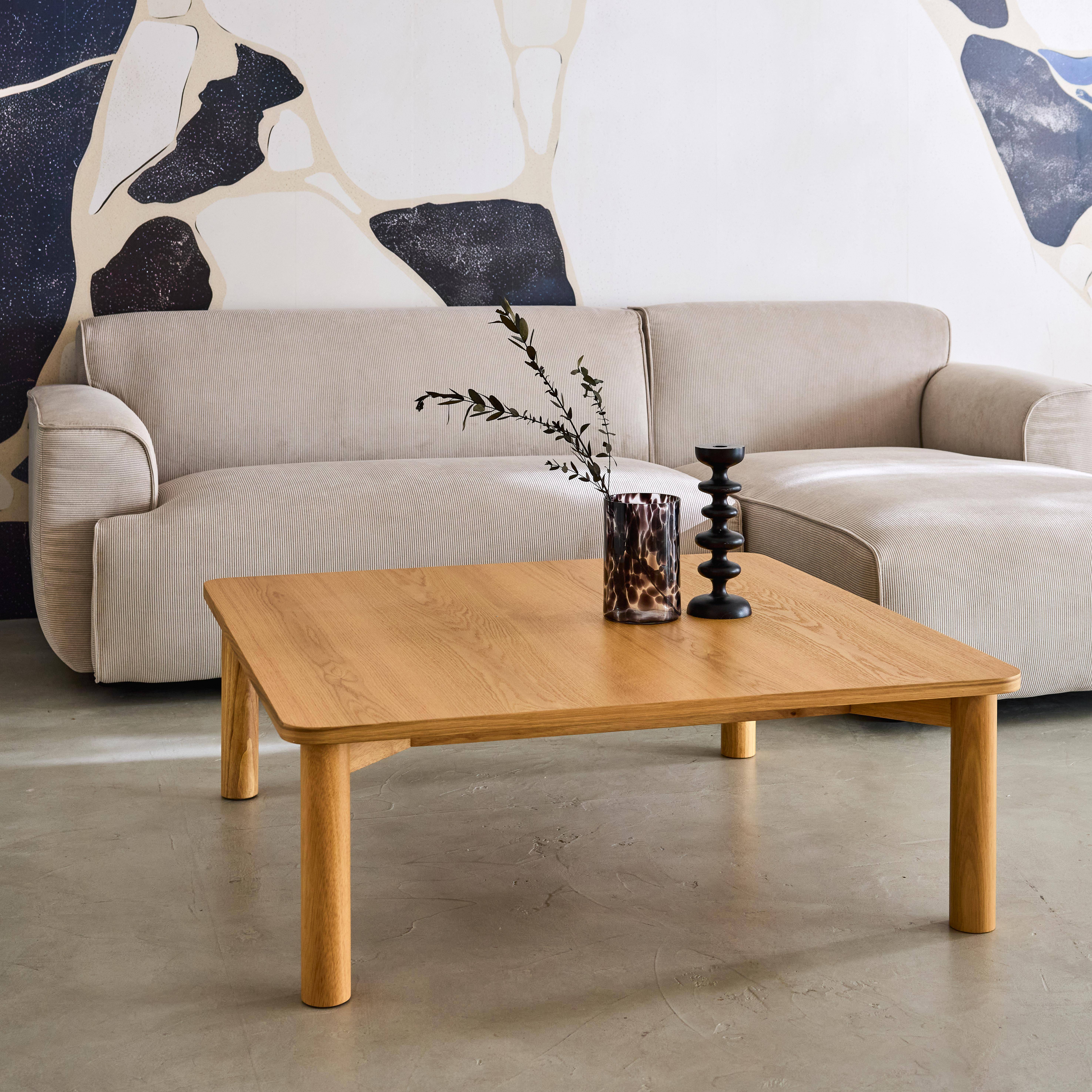 Solene - Mesa de centro cuadrada de madera de hevea con chapa de roble
