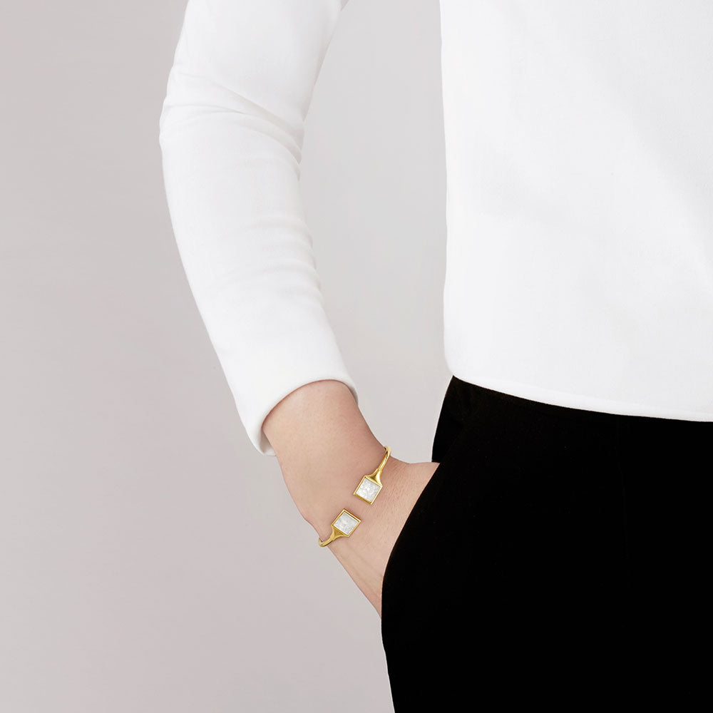 BRACELET JONC FLEXIBLE ARÉTHUSE - CRISTAL INCOLORE, PLAQUÉ OR JAUNE 18 CARATS
