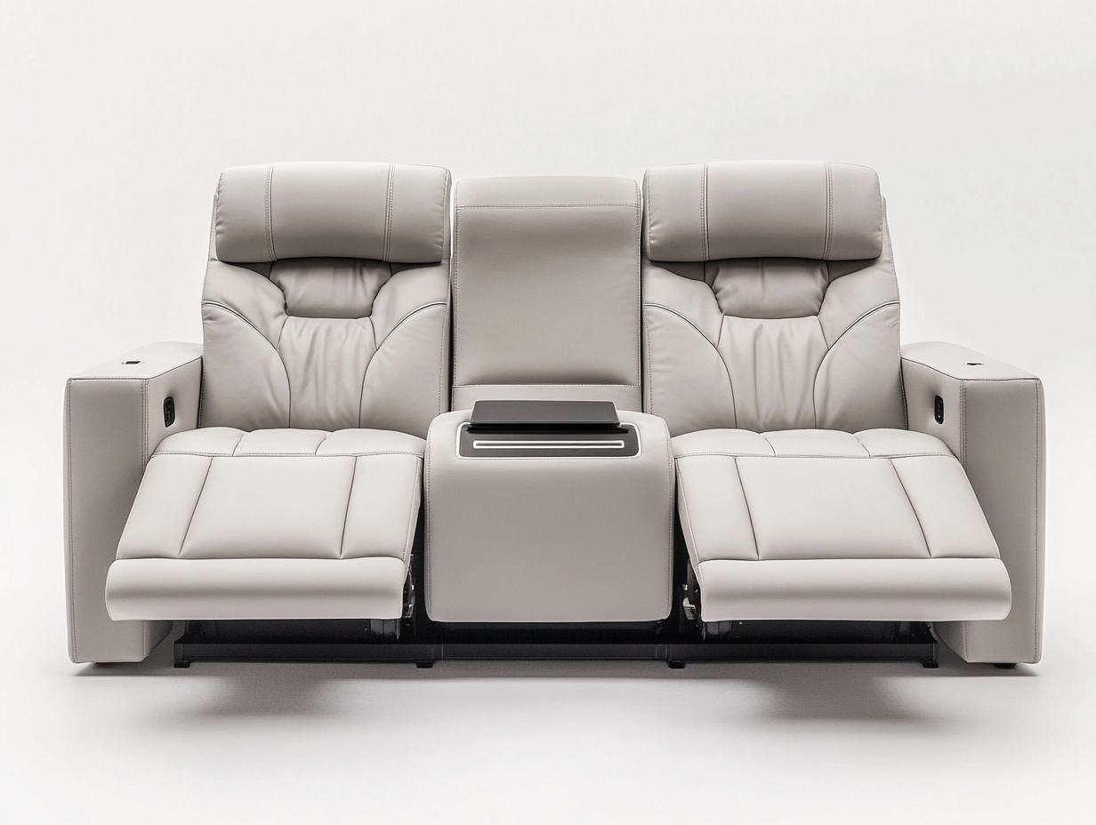 Sofá reclinable doble para cine en casa tapizado en piel sintética gris GG7075739