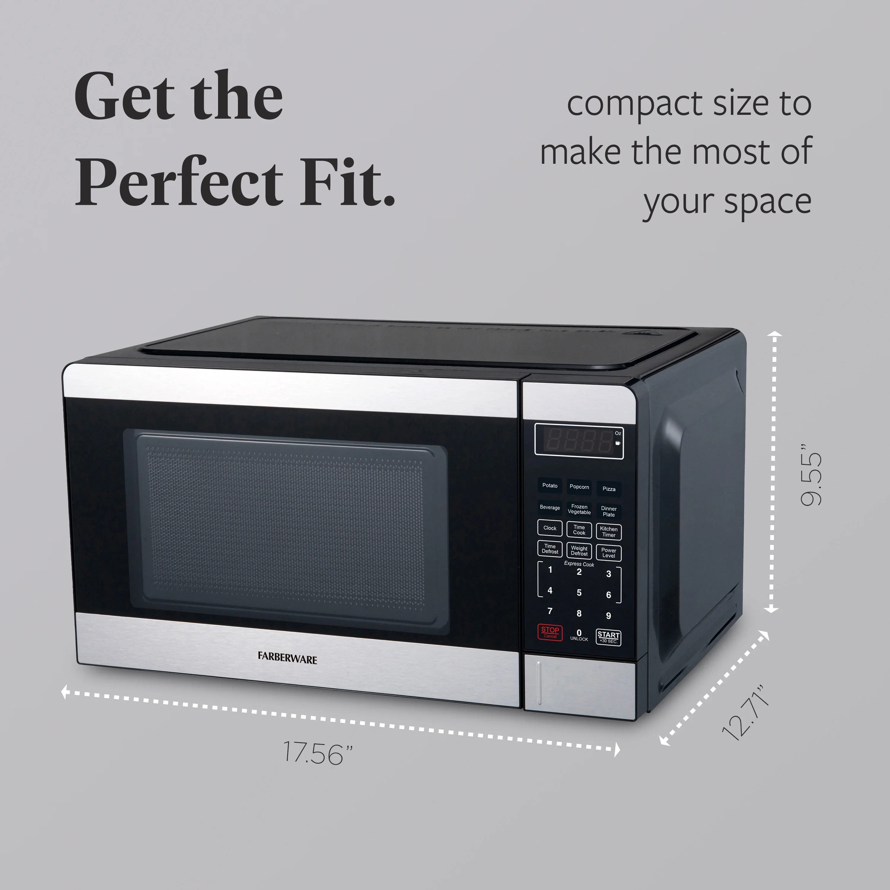 Farberware FMGZ09BKA 0.9 Cu. Ft. Microwave Oven, 900W, Digital Control, LED Display, 6 Cooking Presets, Black
