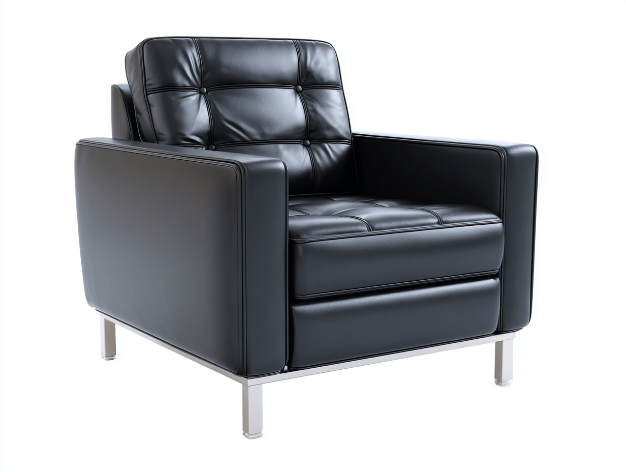 Sillón individual de cuero negro 95×85×90 cm – estilo contemporáneo con patas cromadas y cojín de respaldo