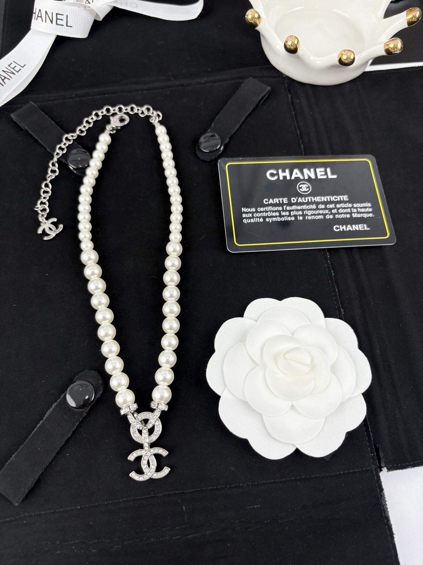Chanel Pearl Necklace with Diamond Paved CC Pendant - Original Replica Club