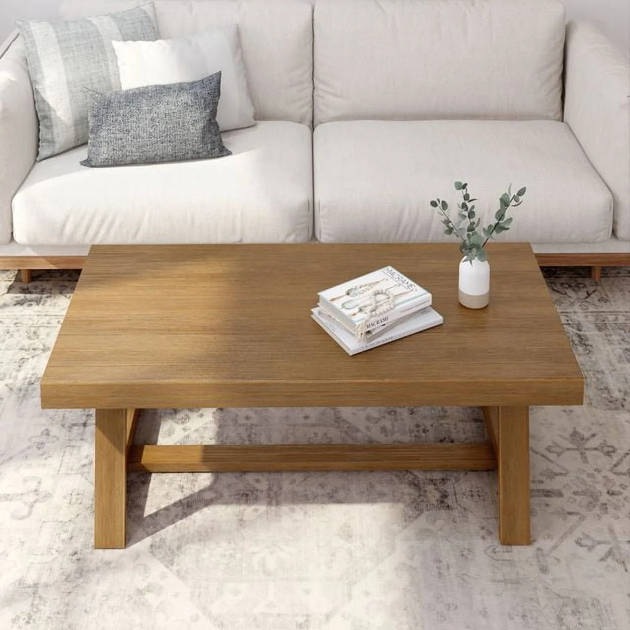 Plank+Beam Farmhouse Coffee Table, 48" Solid Wood Tables for Living Room, Rectangular Center Table - Image 34