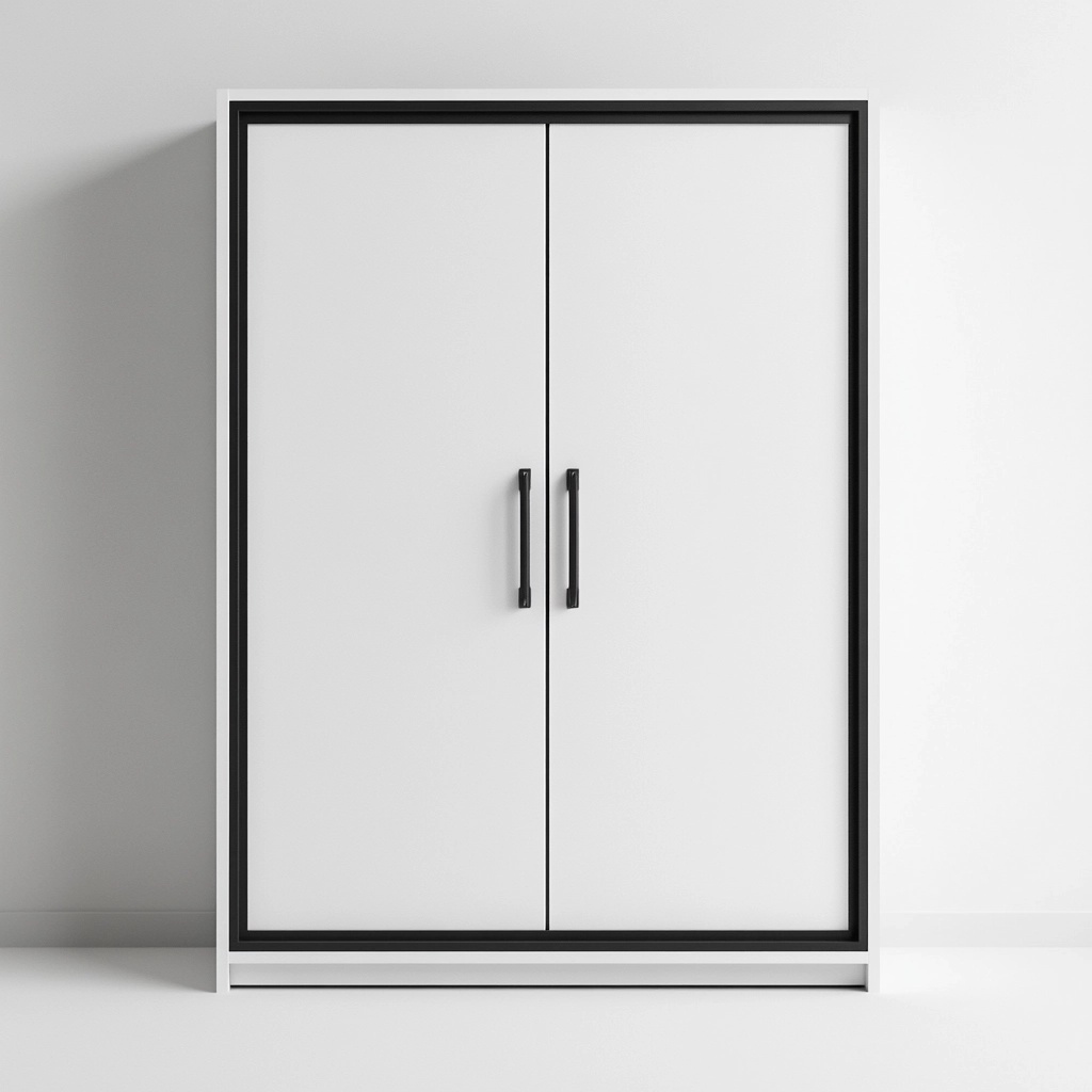 Armario de dormitorio moderno blanco y negro de madera con puertas dobles y gran capacidad de almacenamiento 180x200 cm QL0311901