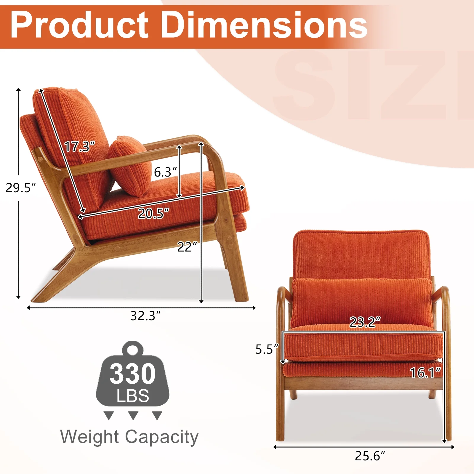 Ktaxon Accent Chair Corduroy Upholstered Armchair, Reading Club Chair with Pillow and Solid Wood Frame for Living Room Bedroom Furniture Off White - Image 21