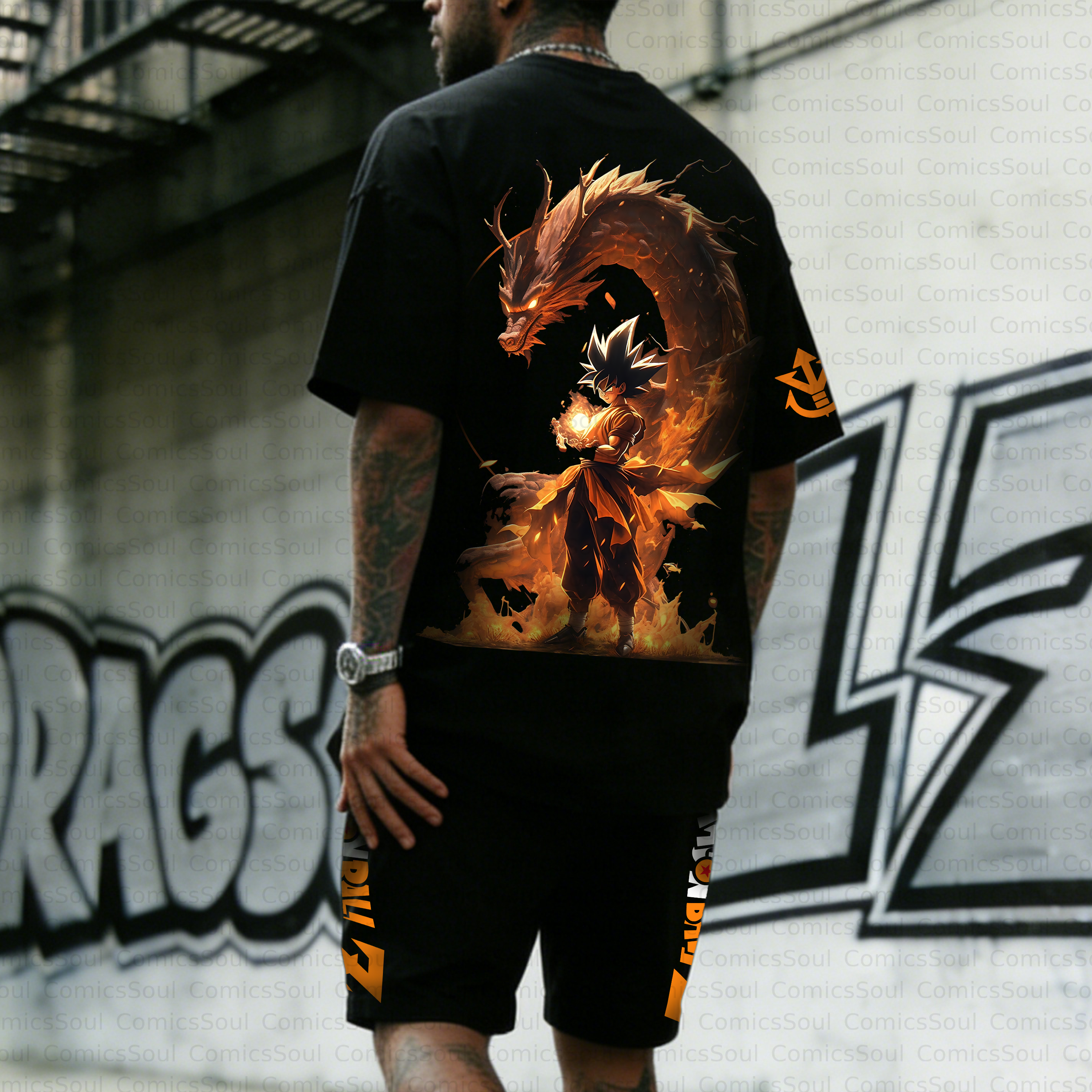 Unisex Anime Inspired Vintage T-shirt& Shorts 2 Pieces Set