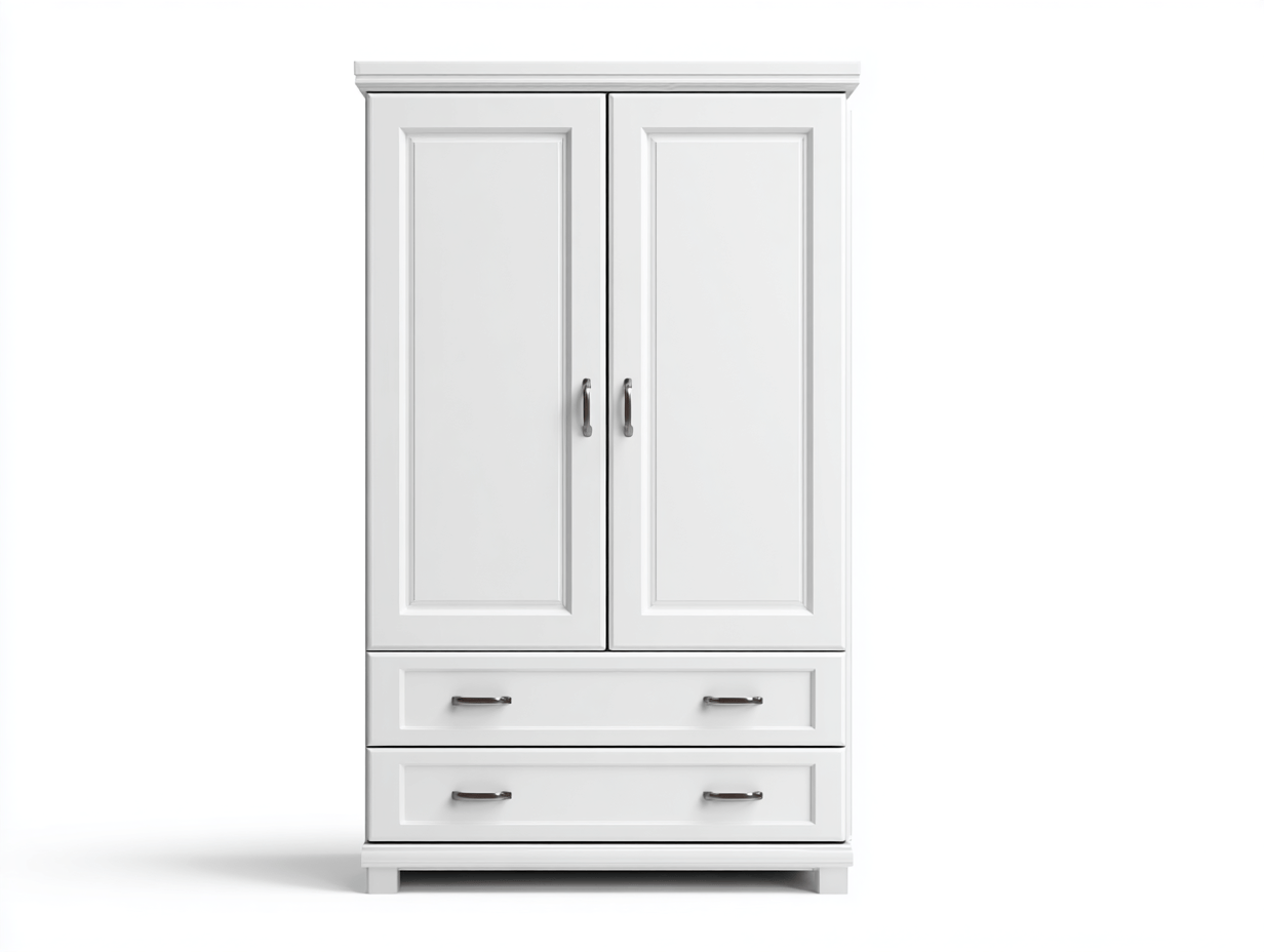 Armario de madera y melamina – blanco – 2 puertas y 2 cajones inferiores