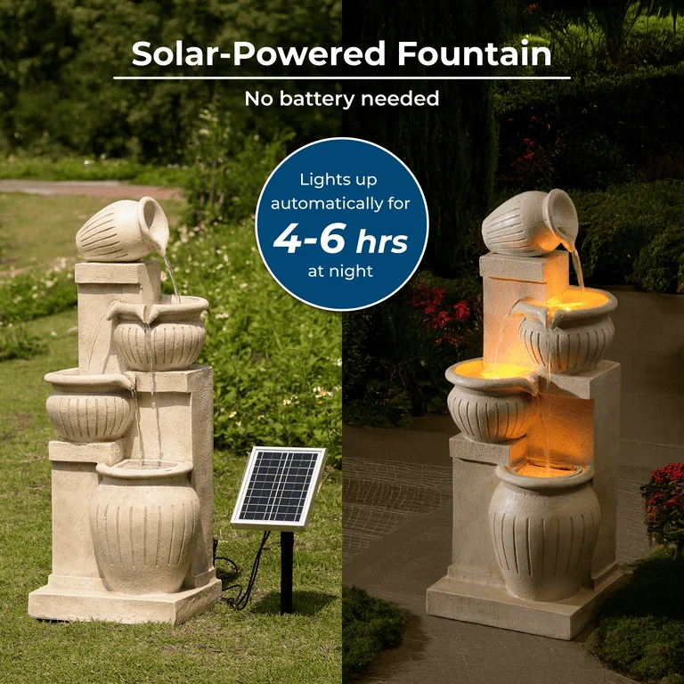 Teamson Home Outdoor Water Fountain with Lights-C 4-Tier Cascading Bowl Design with LED Light & Solar Pump, Solar-Powered Water Fountain Outdoor Garden, Yard, or Patio D-cor, Navy Blue - Image 20