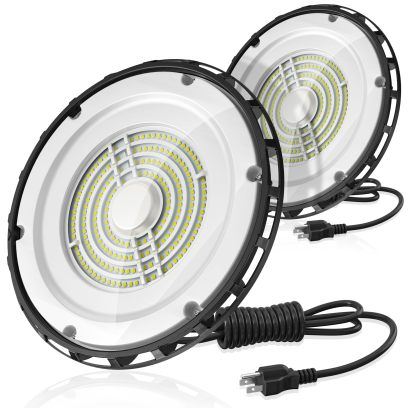 UFO LED High Bay Light 150W 2 Pack, High Bay LED Shop Lights 5000K 23,100LM Daylight UL Listed with US Plug 6' Cable, Hanging Hook, UFO High Bay LED Lights for Warehouse Workshop Garage Factory Gyms