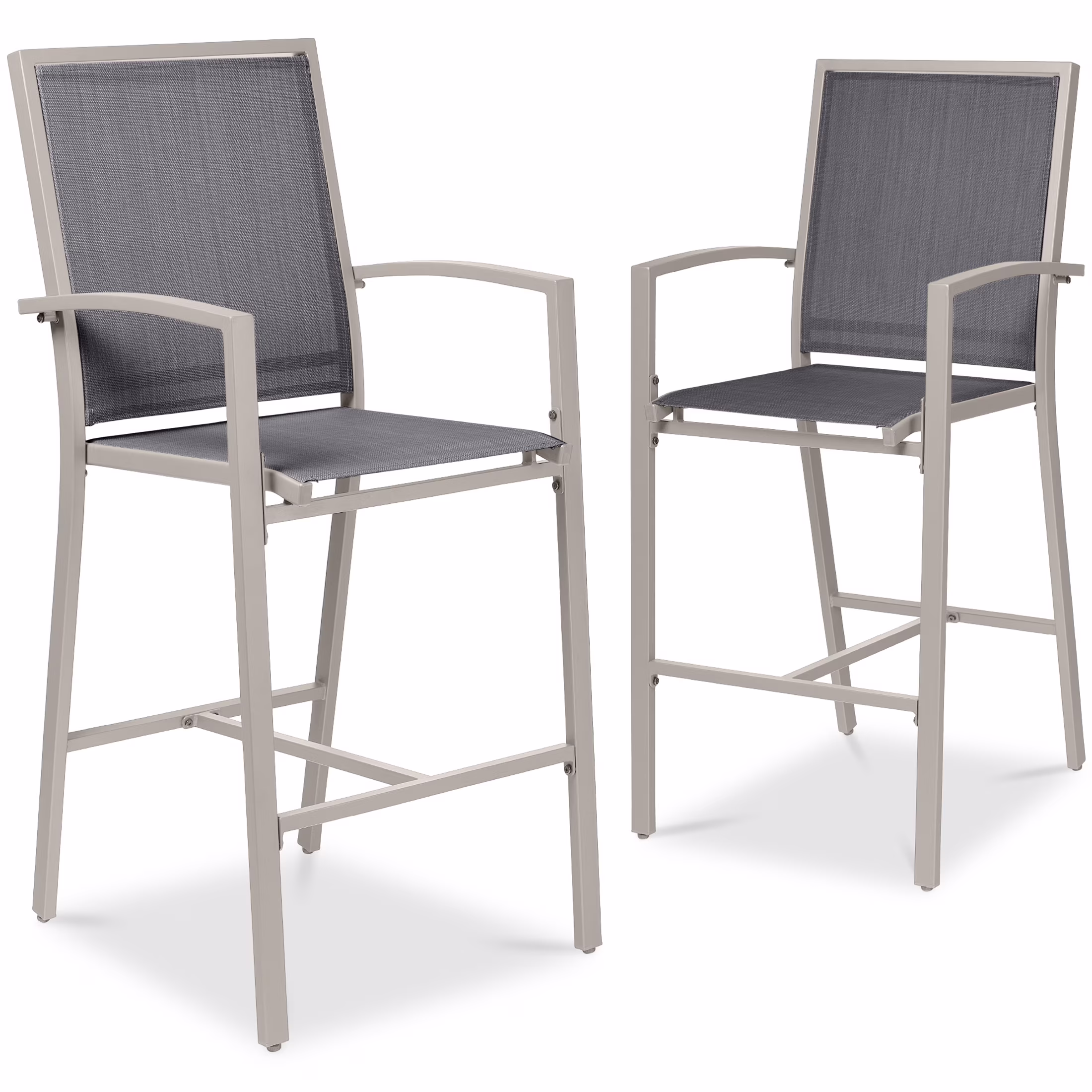 Best Choice Products Outdoor Barstools Set of 2, Bar Height Patio Chairs w/ All-Weather Mesh - Black/Black - Image 11