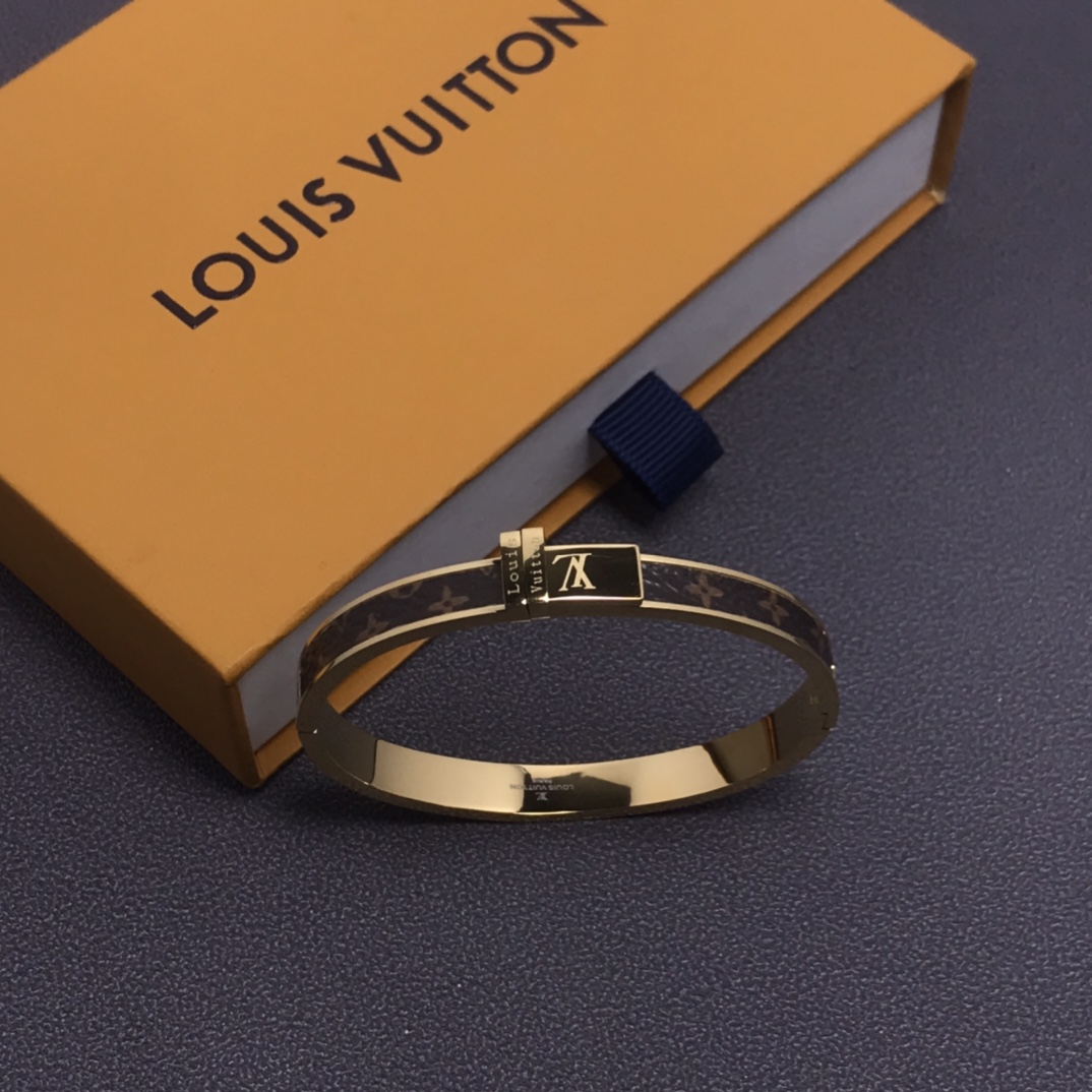 Louis Vuitton Leather Golden Bangle Bracelet - Original Replica Club
