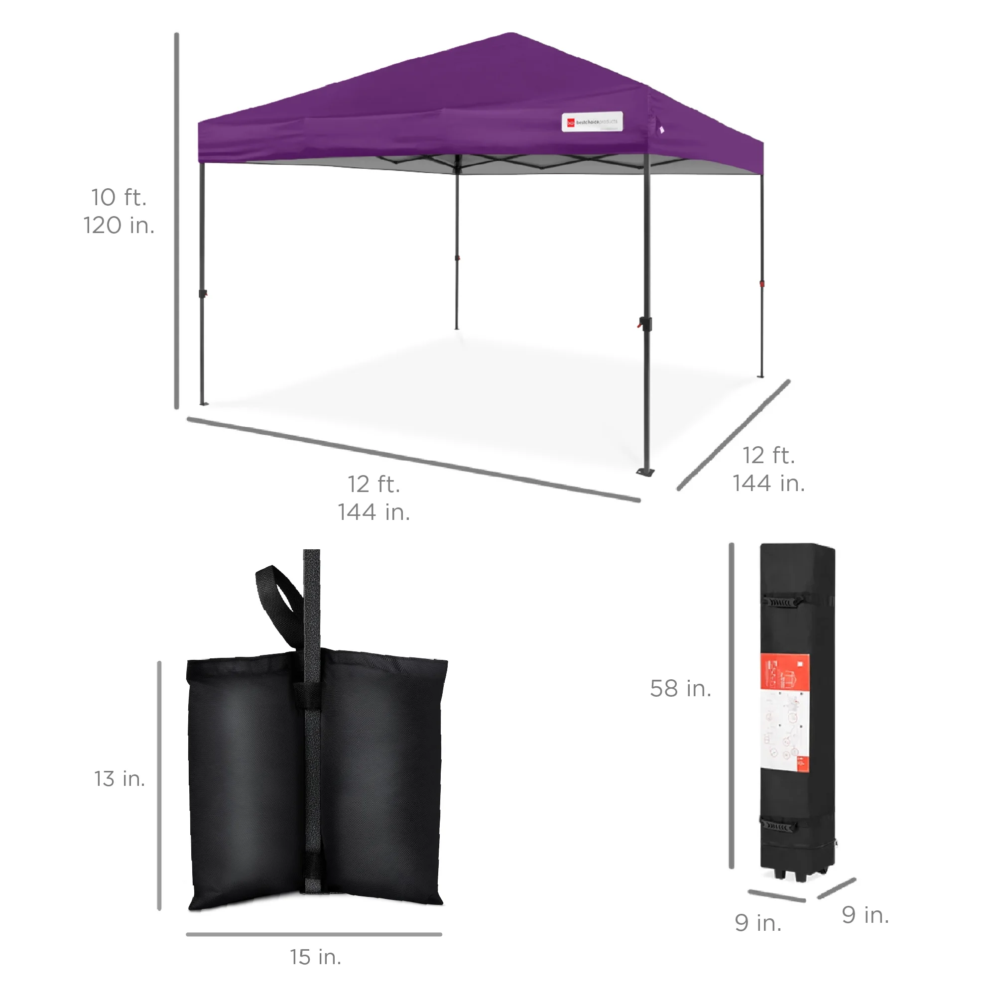 Best Choice Products 12x12ft Easy Setup Pop Up Canopy w/ 1-Button Setup, Wheeled Case, 4 Weight Bags - Navy Blue - Image 61