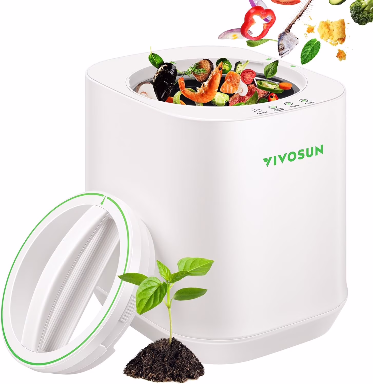 VIVOSUN 4L Electric Composter for Kitchen Indoor, Smart Compost Machine for Countertop, Odorless/Auto-Cleaning/3 Modes/Intelligent LED Display, Mill Composter Kitchen Bin Food Recycler, Black - Image 3