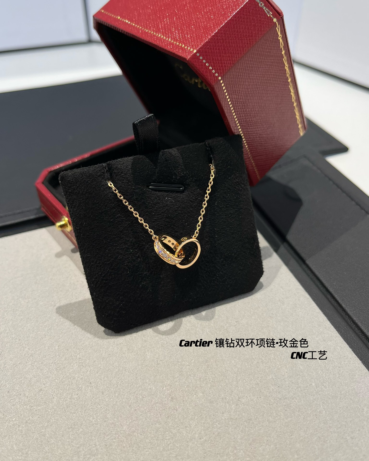 Cartier Pink Gold LEVE LOVE Pendant Necklace - Half Paved - Original Replica Club