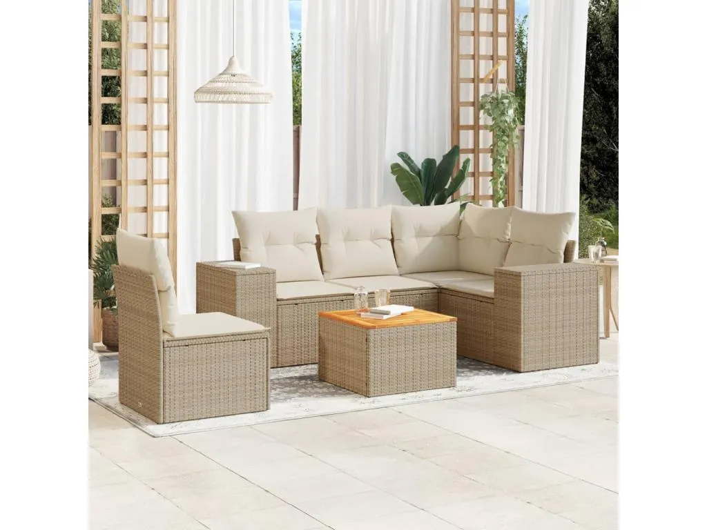 Juego de sofás jardín con cojines 6 pzas ratán sintético beige segv09612