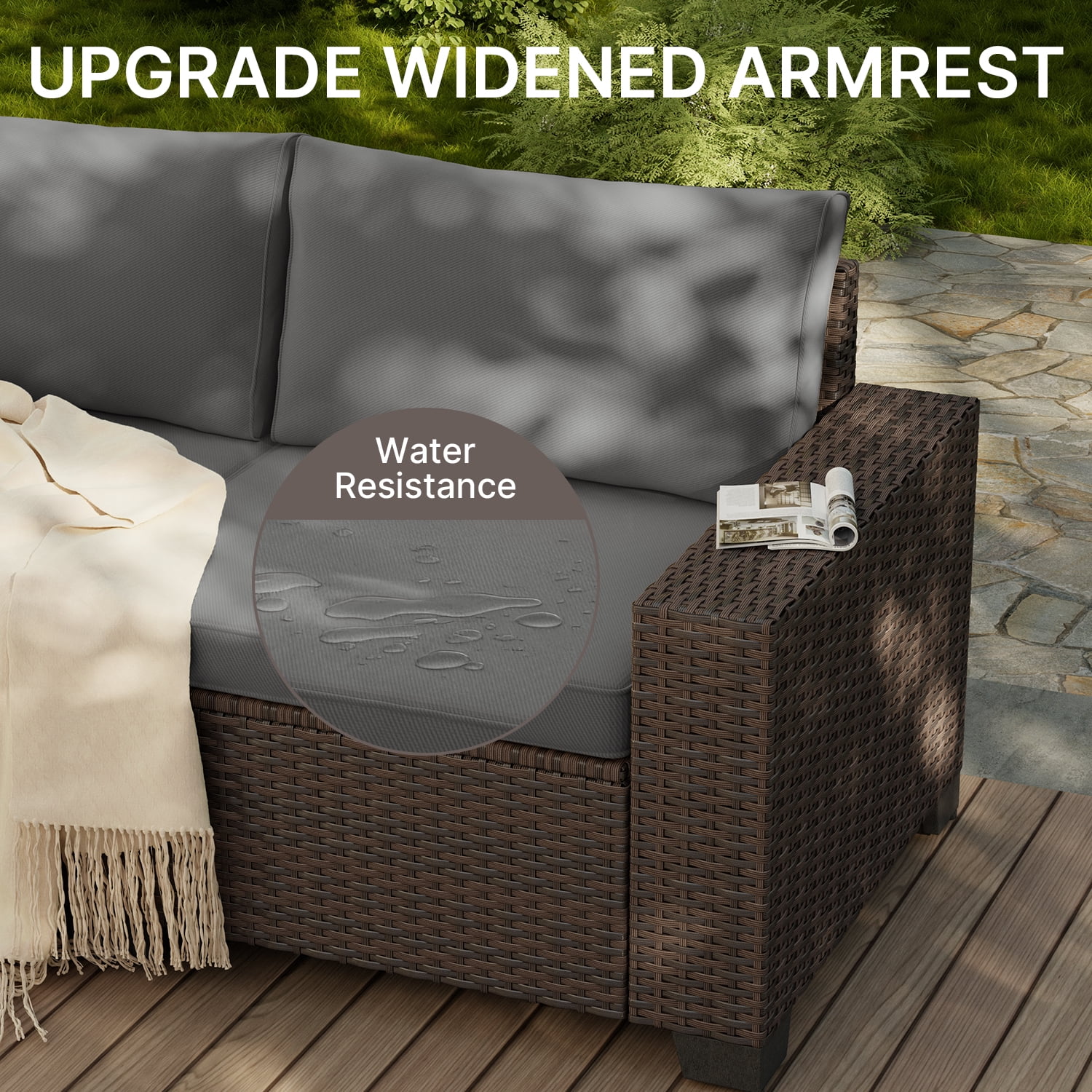 Aiho 7-Piece Rattan Patio Furniture Set , Outdoor Sectional Furniture Set for Patio, Garden, Backyard, Grey - Image 15