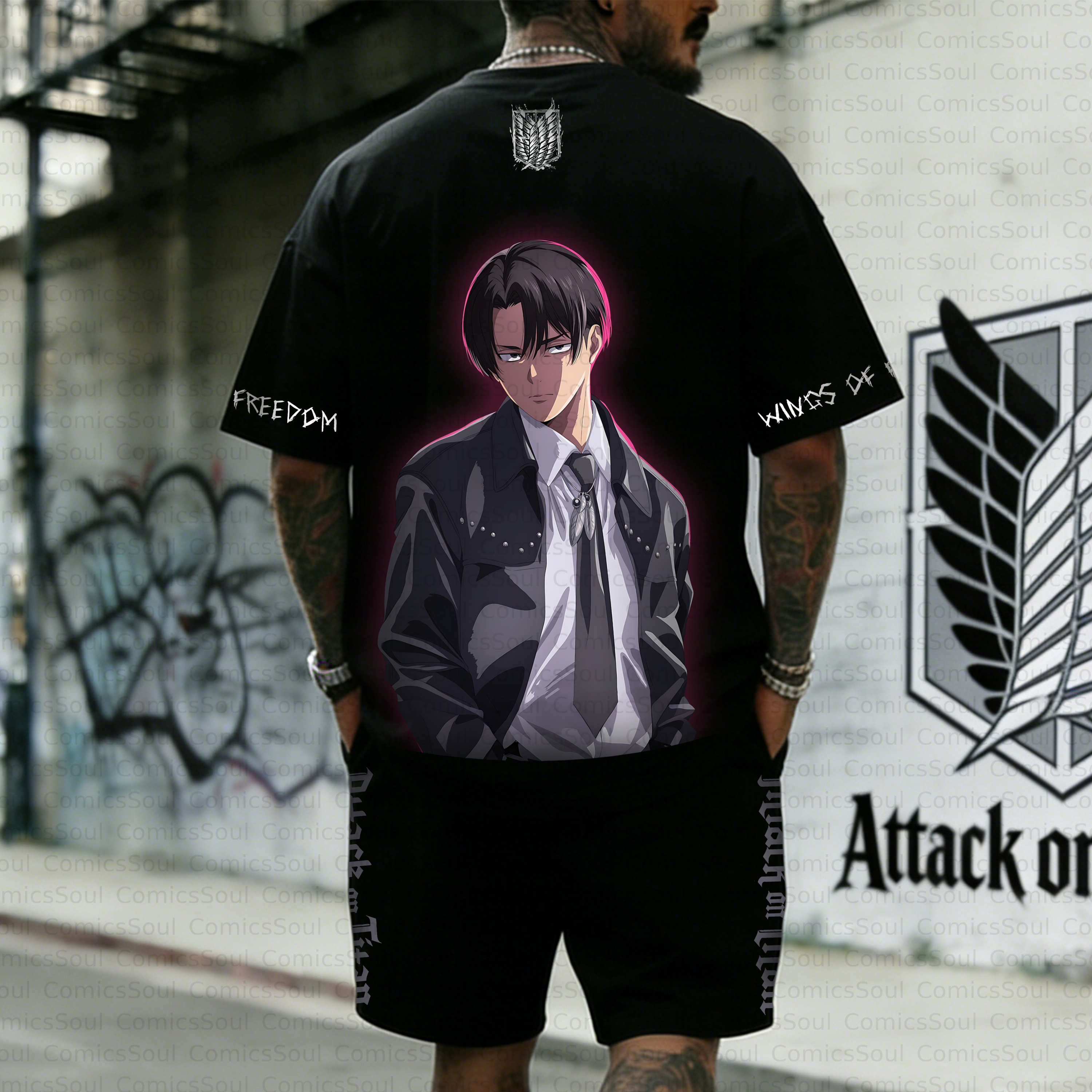 Unisex Anime Inspired Vintage T-shirt& Shorts 2 Pieces Set