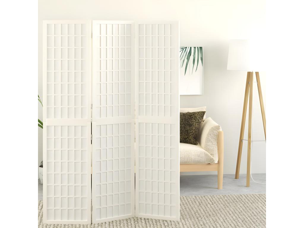 Biombo plegable con 3 paneles estilo japonés blanco 120x170 cm