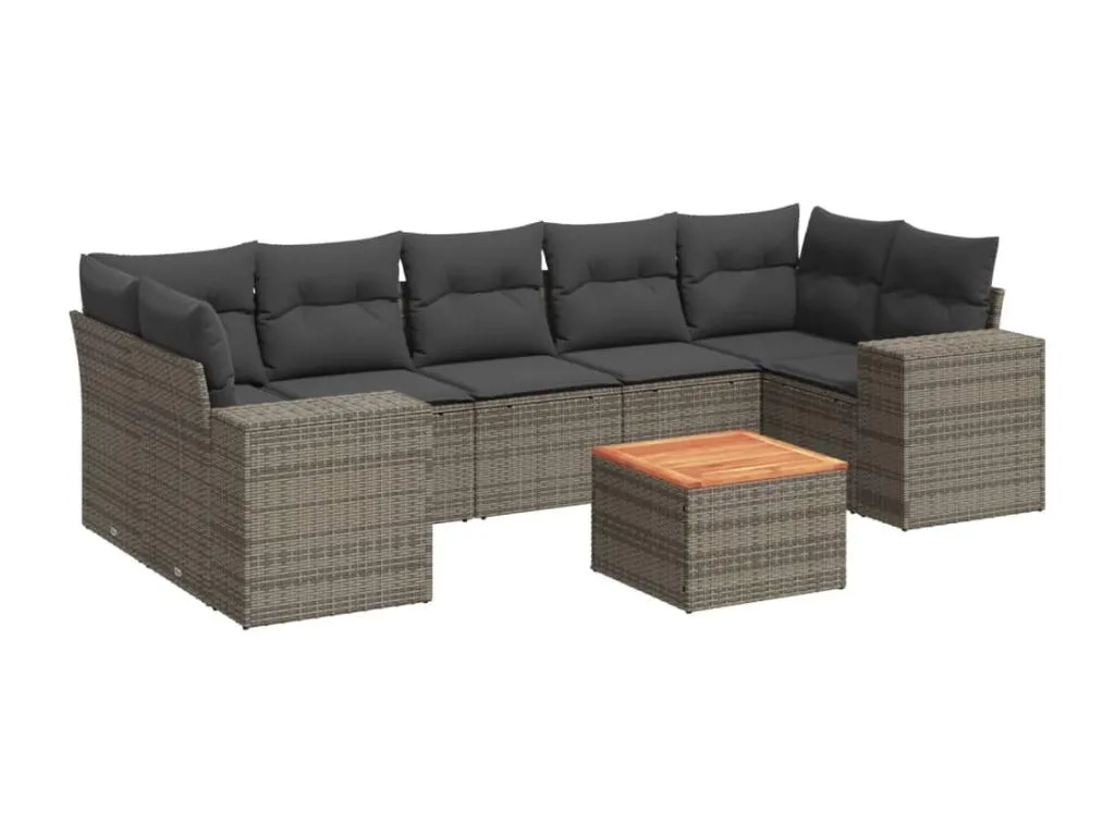 Set de 8 Sofás de Jardín con Cojines de Ratán Sintético Gris OD8955038