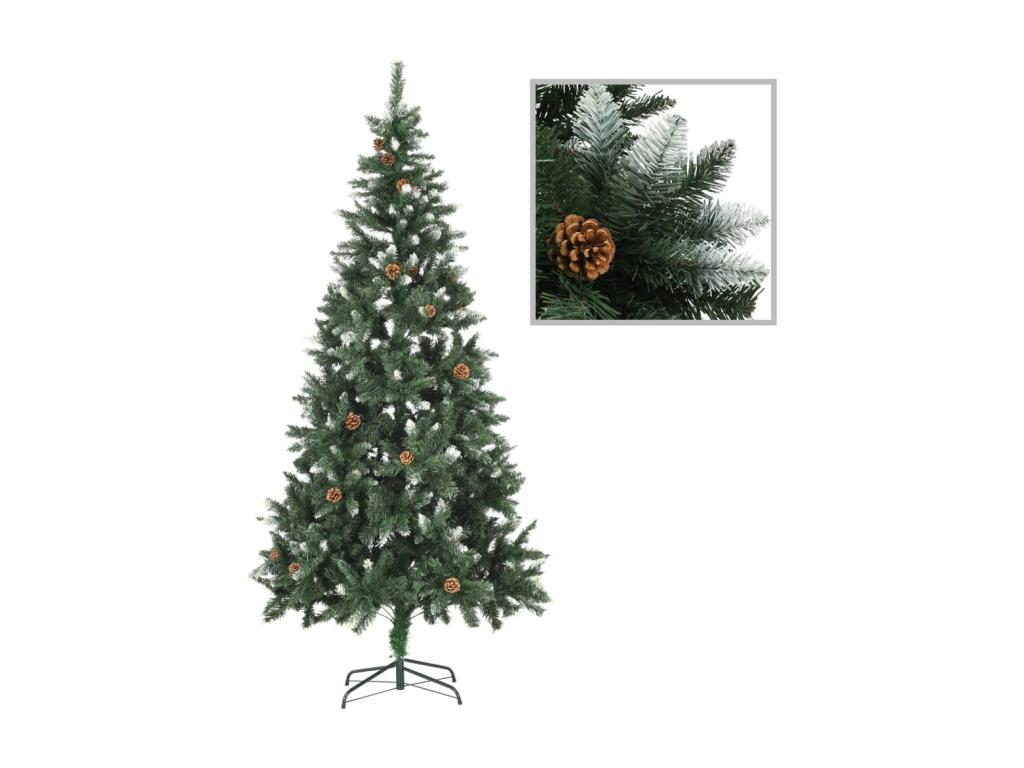 Árbol de Navidad con piñas y purpurina blanca 210 cm
