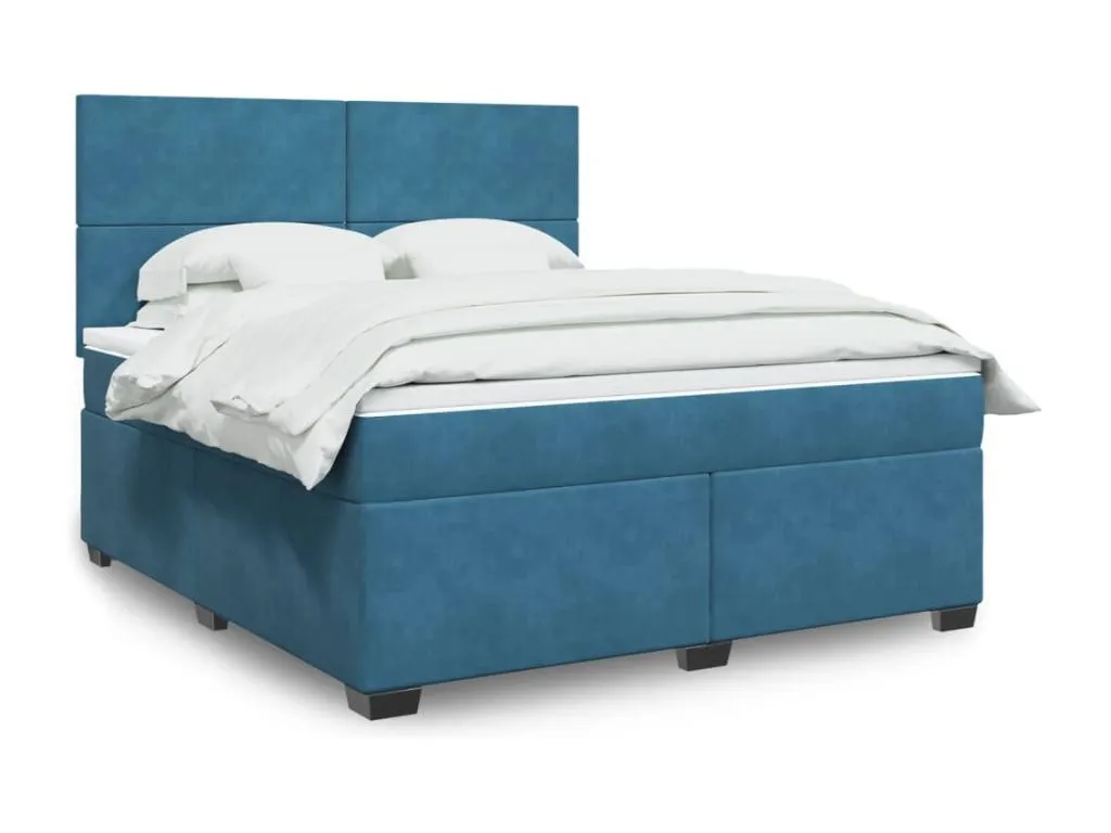 Cama box spring con colchón terciopelo azul 180x200 cm xxq3521166