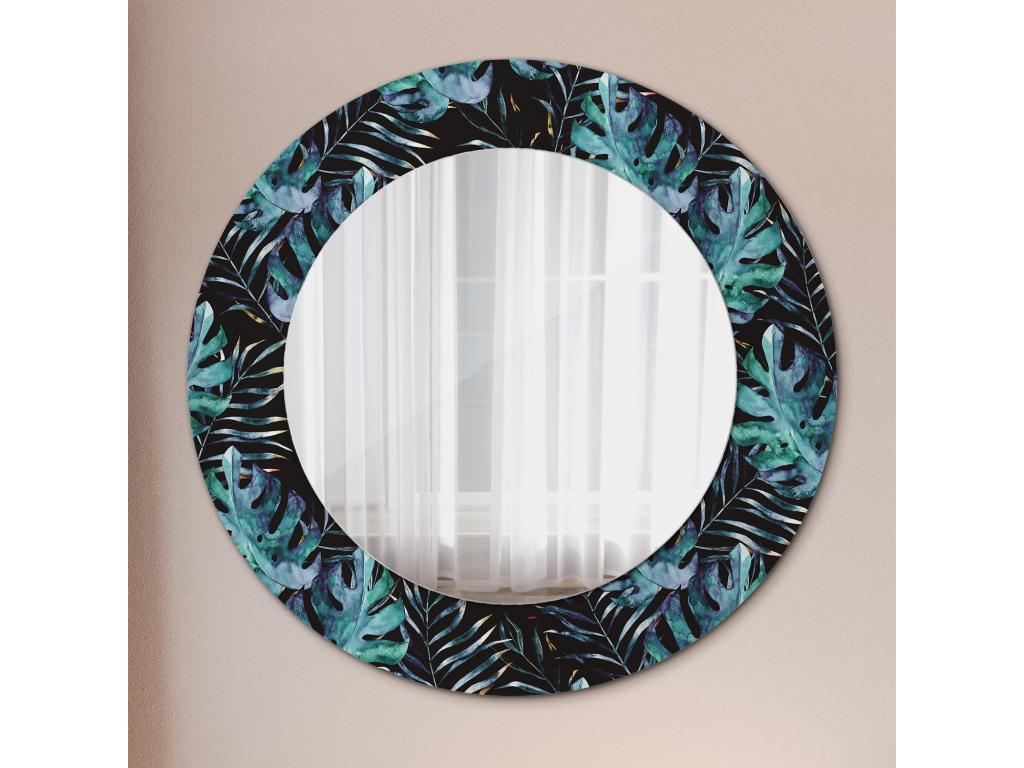 Espejo Redondo Decorativo - Hojas Exóticas - 50 cm