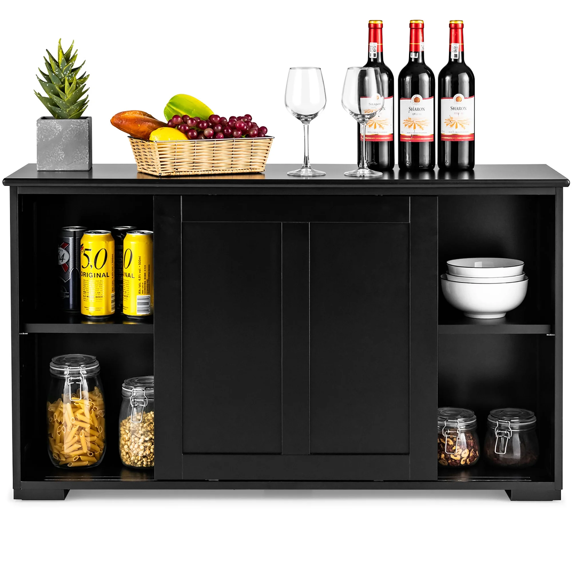 Costway Kitchen Storage Cabinet Sideboard Buffet Cupboard Wood Sliding Door Pantry White - Image 31