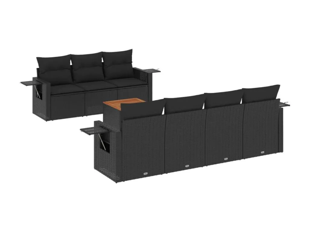 Set de sofás de jardín 8 piezas y cojines ratán sintético negro FUBV34719