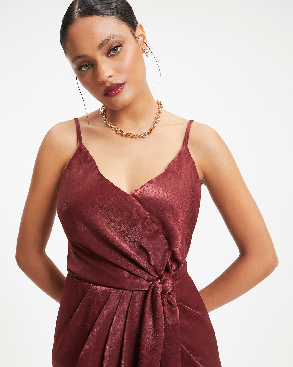Token Of Gratitude Satin Midi Tie Dress - Wine - Se7enfashion