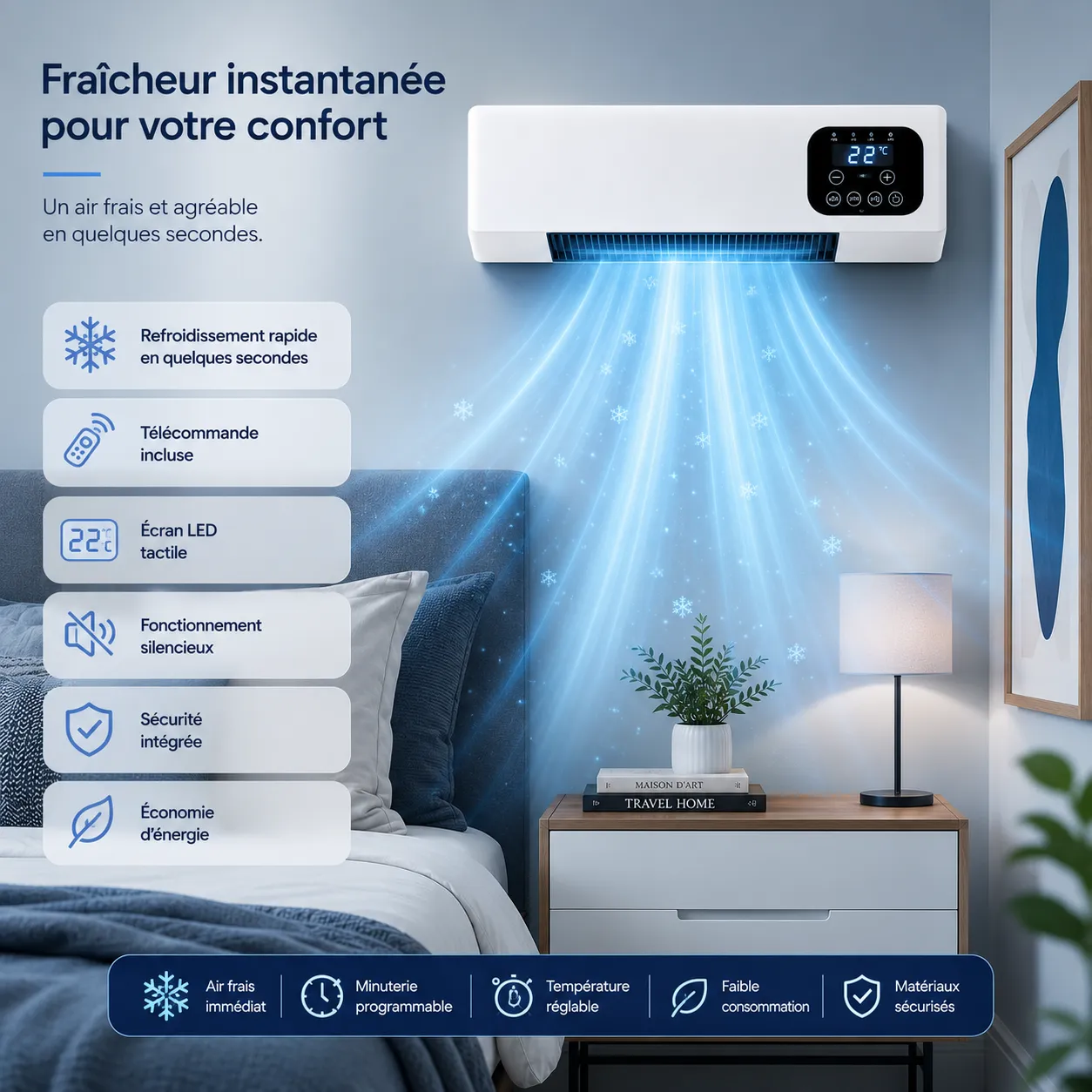 WallBreeze | Climatiseur Mobile Sans Évacuation Silencieux Mural 2000W