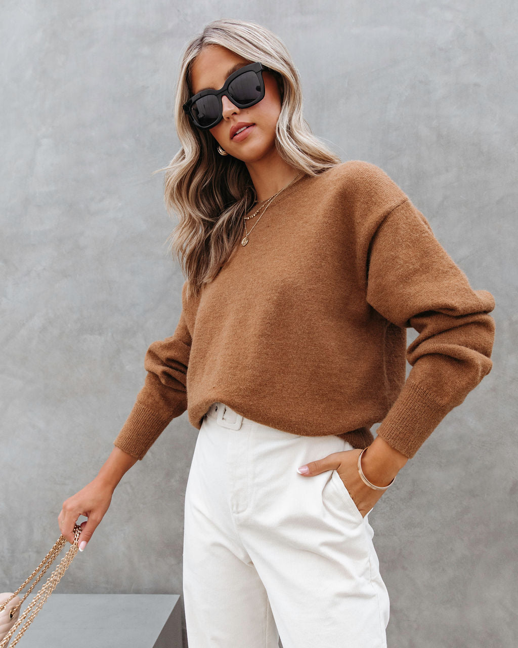 Pushing Forward Knit Pullover Sweater - Caramel - Se7enfashion