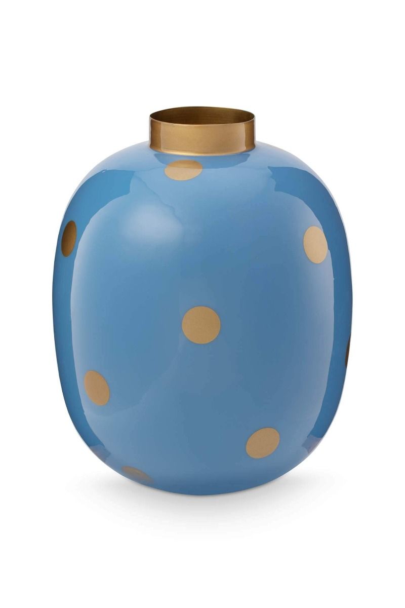 Vase Metal Dots Light Blue/Gold 32cm