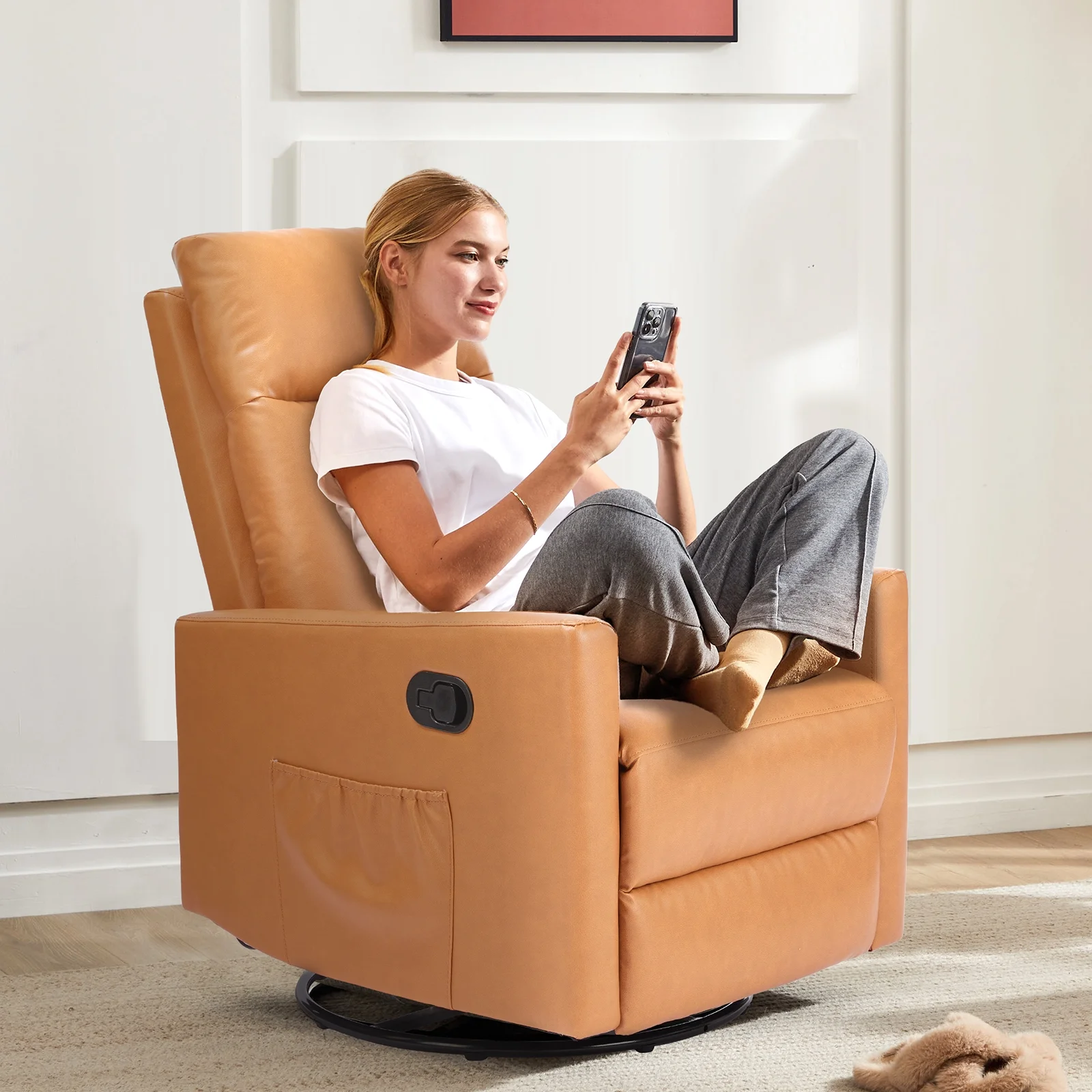 Recliner Message Chair with Footrest, Swivel Rocking Glider, High Back Upholstered Deep Seat for Living Room, Grey - Image 21