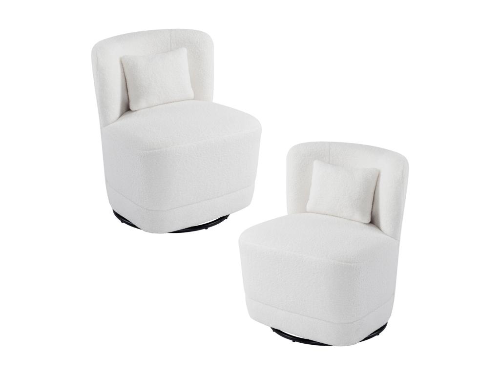 Sofá de 2 plazas juego de 2 sillones giratorios 360 con cojín y respaldo- tejido de rizo francés- 58 x 63 x 72 cm- Joliven
